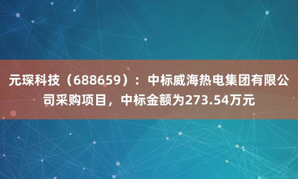 元琛科技（688659）：中标威海热电集团有限公司采购项目，中标金额为273.54万元