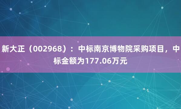 新大正（002968）：中标南京博物院采购项目，中标金额为177.06万元